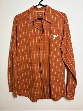 Antigua Orange Plaid Texas Longhorns Embroidered Men's Button-Down Shirt